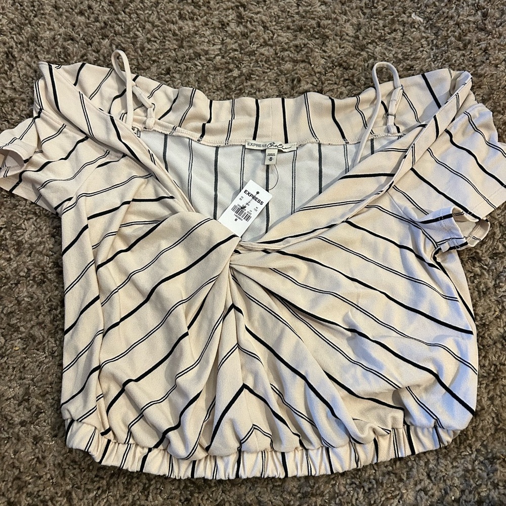 Express Cream and Black Striped Crop Top
